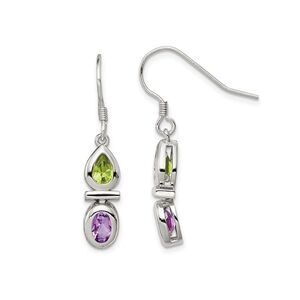 Sterling Silver Amethyst and Green Peridot Dangle Earrings